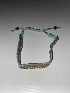 Handwoven Beaded Friendship Bracelet in Mint, Turquoise & Coral